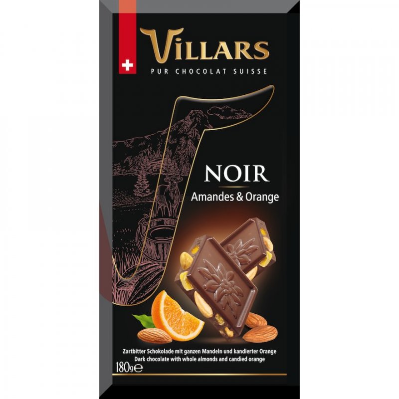  Tabletă de ciocolată Villars neagră cu migdale și portocale