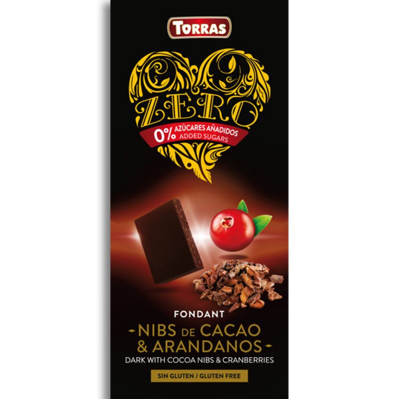  Ciocolată Zero FZ neagră cu bucăți de cacao și merișor 