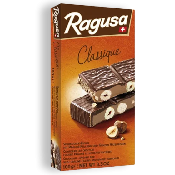 Ciocolată Elvețiană Ragusa Classique Cu Umplutură De Praline Și Alune Întregi 100G