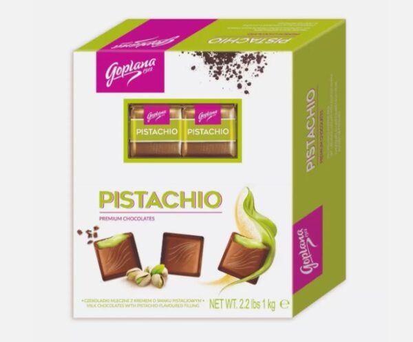 Praline de ciocolată cu lapte cu cremă de fistic ușor  alcoolizată