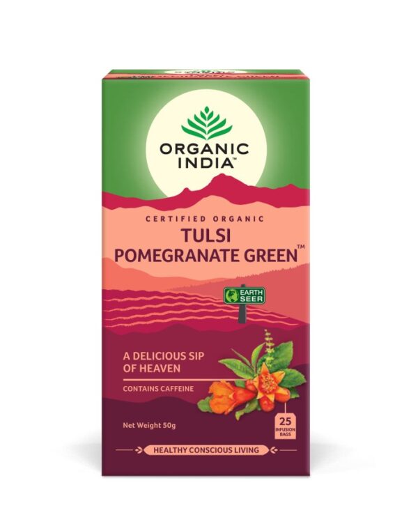 Ceai Organic India Tulsi Verde cu Rodie – 25 plicuri