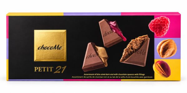 Asortiment de praline chocoMe Petit 21 din ciocolată cu umpluturi diverse