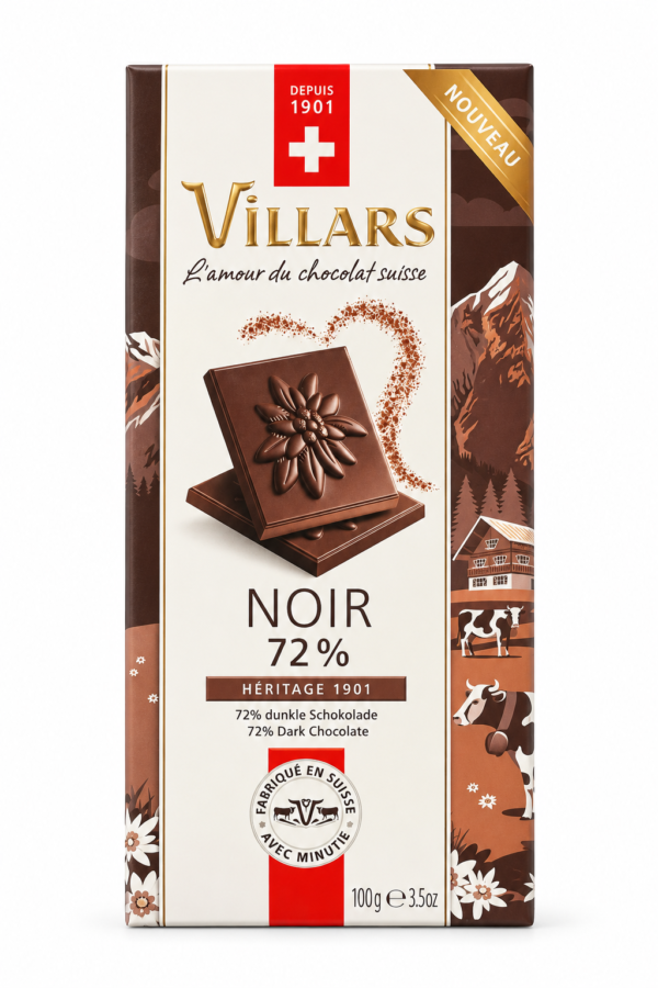 Ciocolată elvețiană neagră Villars 72% cacao, 100 g
