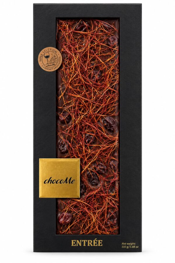 Ciocolată neagră chocoMe cu merișoare, coacăze negre liofilizate și fâșii de chilli, 110 g