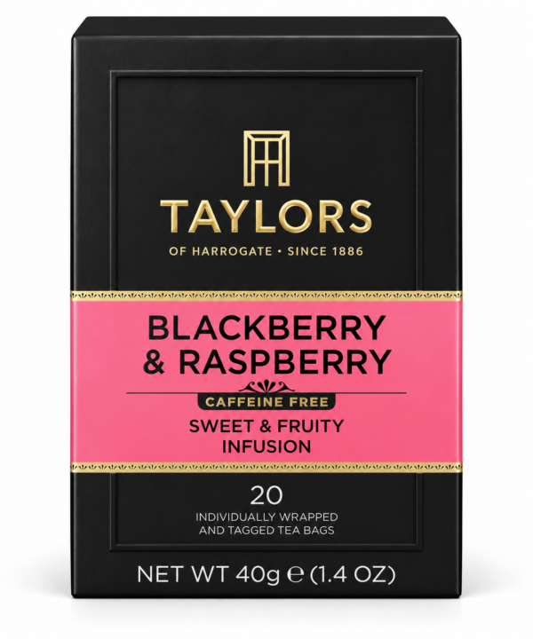 Infuzie Taylors of Harrogate cu mure și zmeură, fără cofeină – 20 pliculețe, 40 g