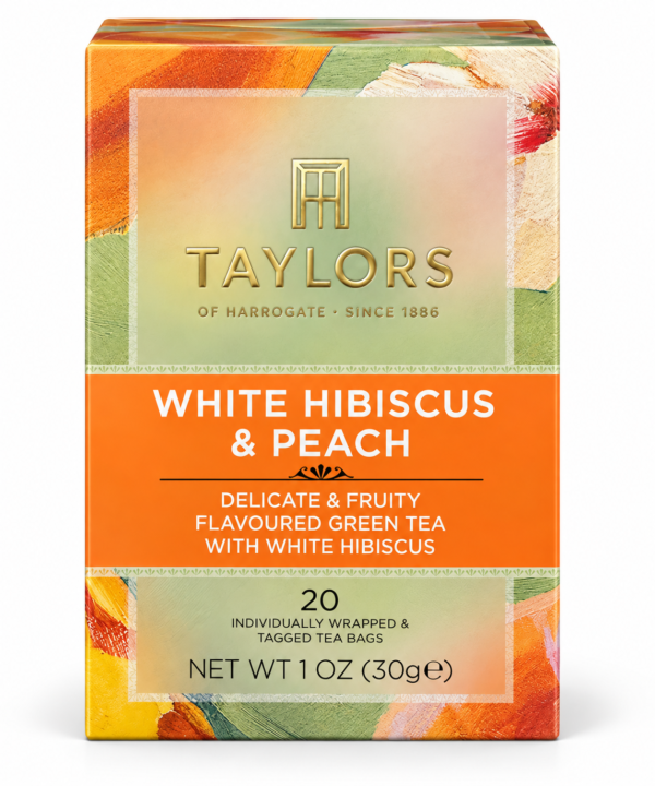 Ceai verde cu hibiscus alb și piersică Taylors of Harrogate – 20 pliculețe, 30 g